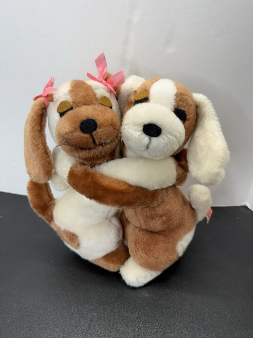 1976 R. Dakin Plush Puppy Love Hugging Brown Dogs Vintage Stuffed Animals 10”